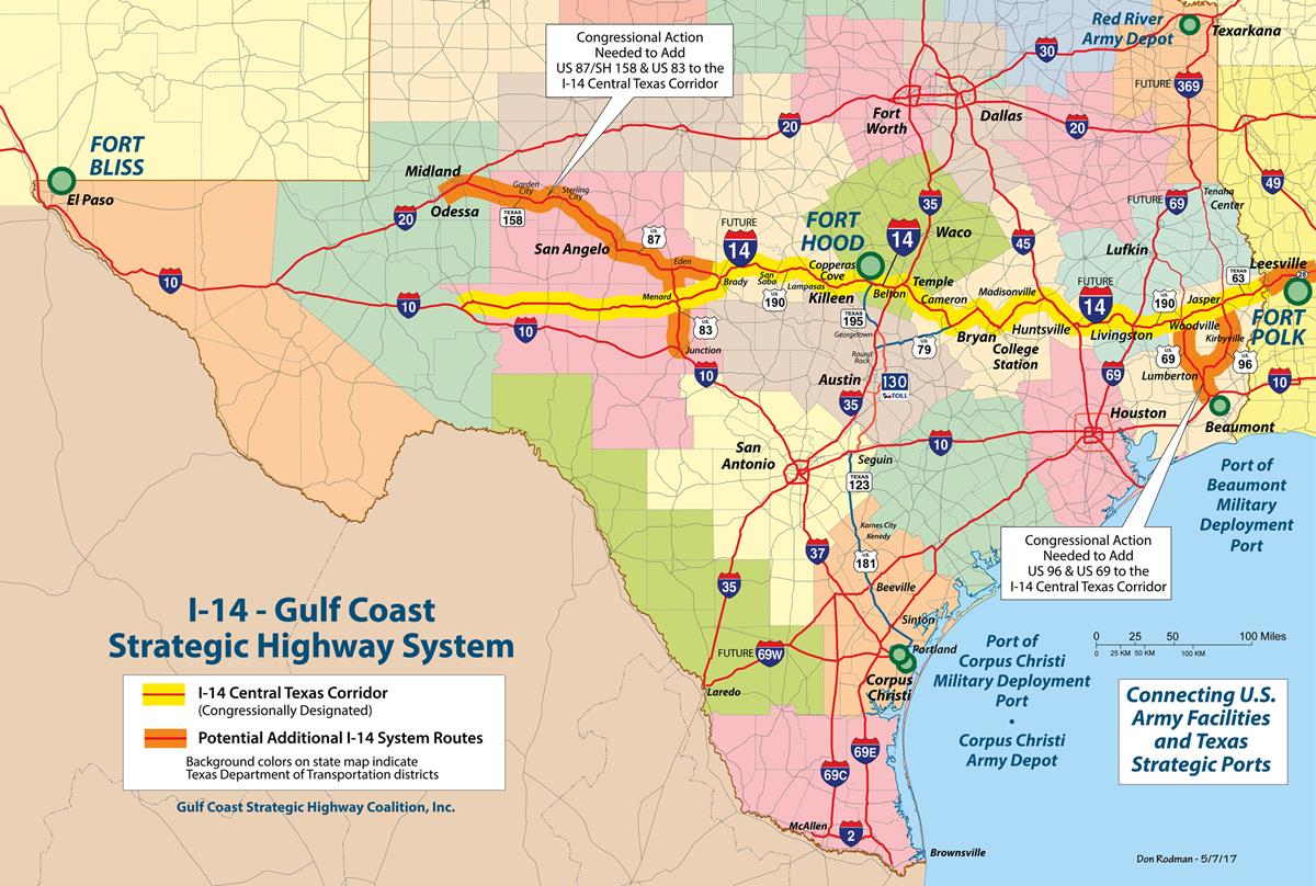 Highway I-14 Gulf Coast map